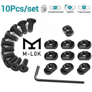 10Pcs M-LOK 나사 및 너트 교체 레일 MLOK 핸드 가드 레일 섹션 용 T-너트 나사 교체 세트 사냥 총 액세서리