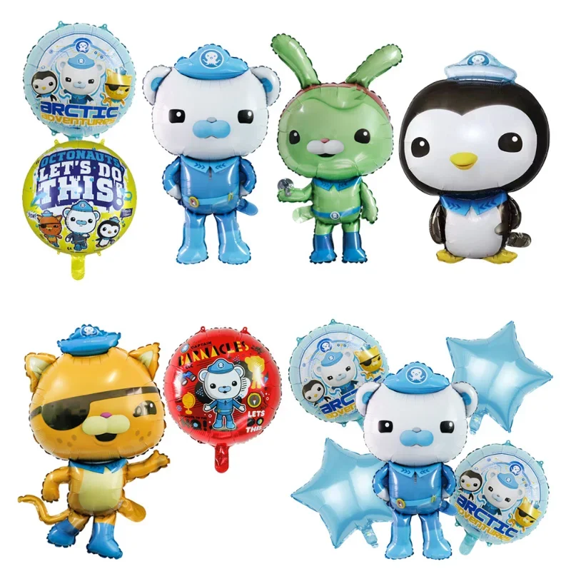 만화 6pcs 옥토노트스 풍선 북극곰 고양이 펭귄 호일 풍선 바다 동물 에어볼 어린이 생일 파티 장식
