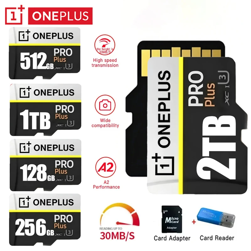 원플러스 2TB 고속 V30 A2 4K SD 카드 512GB 256GB 메모리 카드 1TB 마이크로 TF SD 어댑터 스마트폰/태블릿/PC 겸용