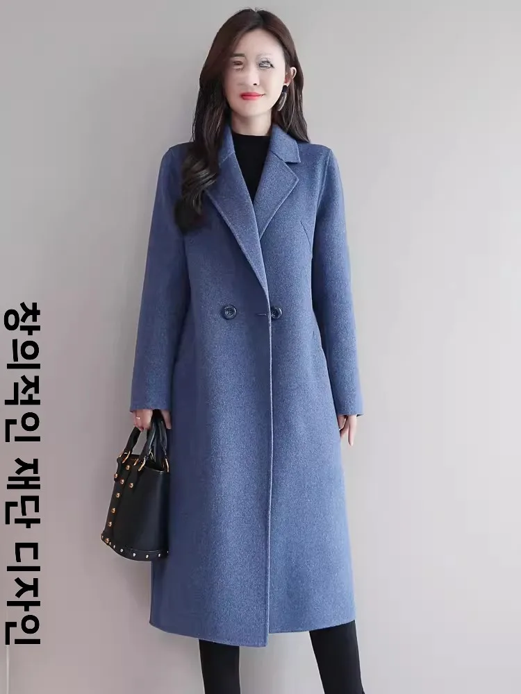 양면 캐시미어 울 코트 여성용 중간 길이 우아한 가을 겨울 아우터 패턴 디자인 맞춤 재봉