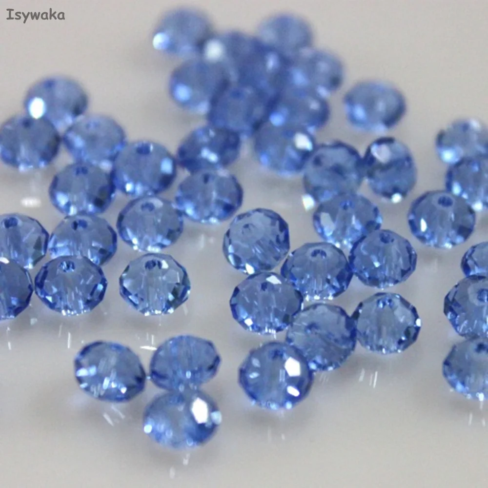 Isywaka 라이트 블루 색상 4*6mm 50pcs Rondelle 오스트리아면 처리 된 크리스탈 유리 구슬 보석 만들기위한 느슨한 스페이서 라운드 비즈