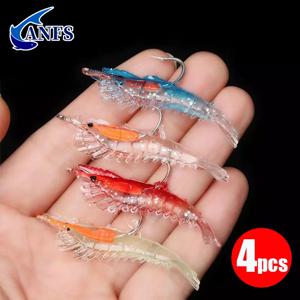 4pcs 현실적인 부드러운 새우 낚시는 민물 바닷물에 대한 날카로운 후크와 인공 미끼를 미끼