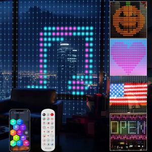 400LED 스마트 커튼 조명 블루투스 앱 LED 스트링 RGB 요정 조명 DIY 음악 변환 디스플레이 (창문, 침실 장식용)
