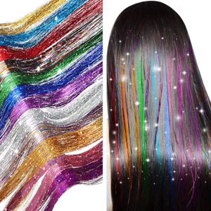 93/120cm 스파클 합성 헤어 익스텐션 틴셀 레인보우 컬러 스트랜드 소녀 모자를 쓰고 있죠 Hairbinge 헤어 레이저 거짓 장식