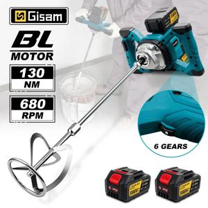 Gisam 무선 전기 콘크리트 믹서 6 기어 브러시리스 시멘트 모르타르 석고 믹서 블렌더 페인트 믹스 makita 18v 배터리 핀