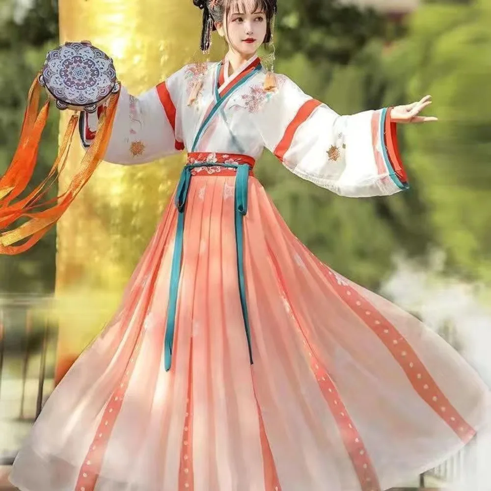 Hanfu 드레스 코스프레 의상 여성 의류를위한 중국 전통 의류 빈티지 파티 요정 드레스 인쇄 민족 스타일 무대