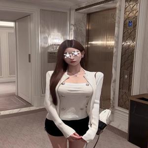 슬리밍 한국 스타일 니트 가디건 상하 세트 여성용 패셔너블한 출퇴근 스타일 하이웨이스트 퓨어 컬러 가을 의류