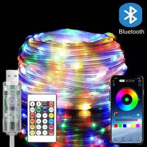 5/10/20M RGBIC USB LED 스트링 라이트 블루투스 음악 앱 프로그래밍 가능 DIY 요정 조명 생일 파티 가랜드 크리스마스 장식