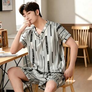 플러스 사이즈 남성 파자마 세트 여름 신상 패션 프린트 남성 잠옷 V넥 반팔 반바지 홈웨어 2026 캐주얼 쿨