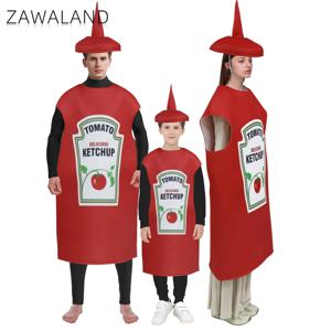 Zawaland 빨간 토마토 맛있는 케첩 의상 성인 소년 소녀 재미 있은 변장 양복 노란색 겨자 할로윈 코스프레 파티 옷