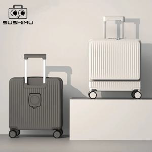 SUSHIMU 탑승 친화적 프론트 오픈 수하물, 트롤리 여행 가방, 남녀 모두, 18 인치 무소음 알루미늄 프레임