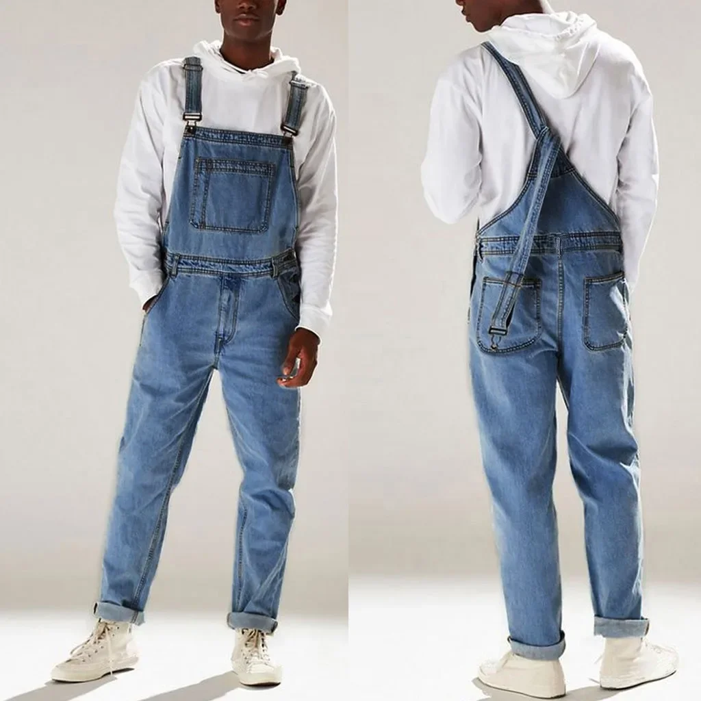남성 포켓 청바지 전체 점프 슈트 streetwear 전체 서스펜더 바지 헐렁한 데님 하라주쿠 루즈 팬츠 통기성 긴 바지