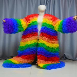 놀라운 멀티 컬러 프릴 Tulle 롱 자켓 여성 무대 쇼 자켓 드레스 큰 볼륨 Tulle Robe Outerwear