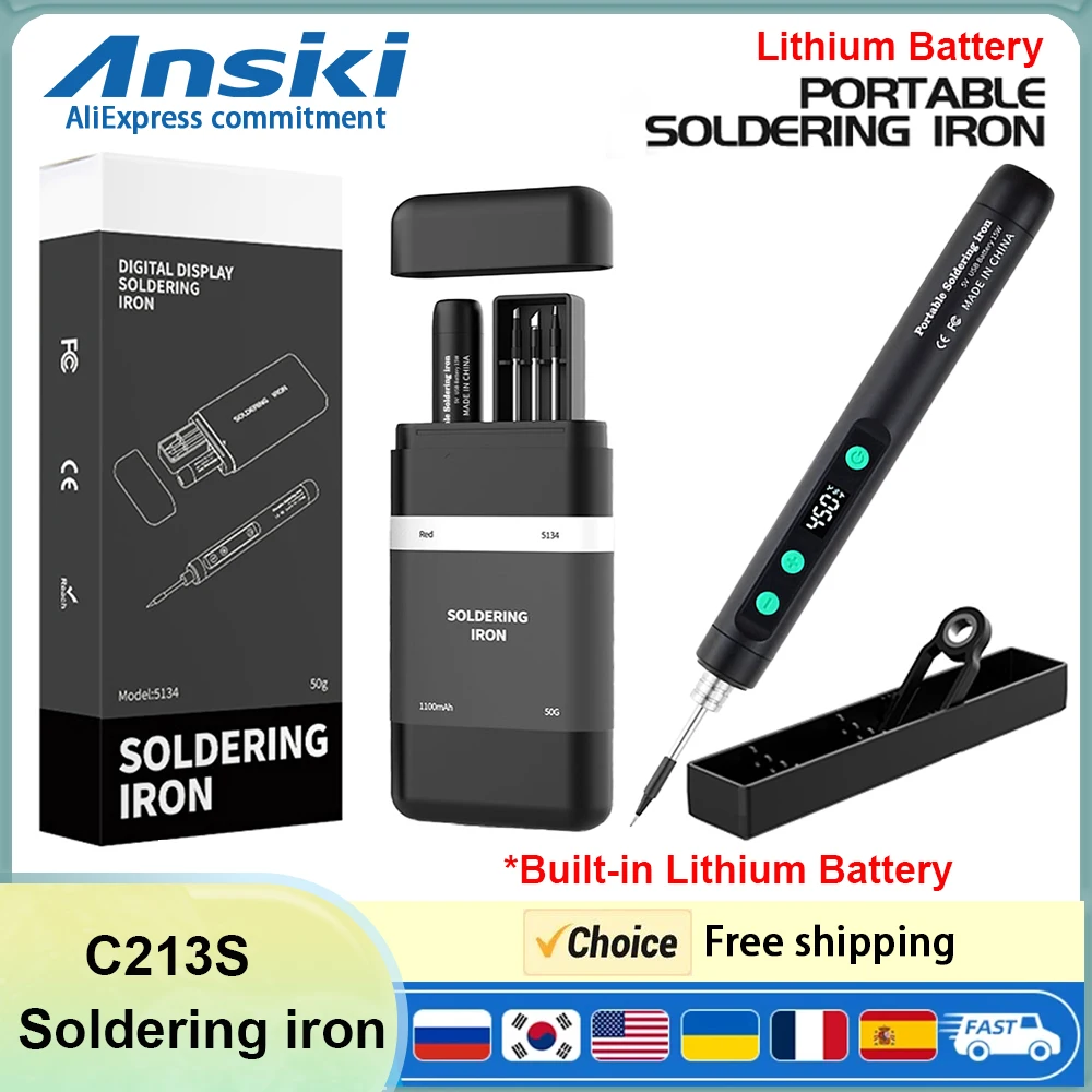 ANSIKI C213S 무선 인두기 내장 배터리 180-450 °   조절 가능한 온도와 3팁 휴대용 용접 수리 도구 키트