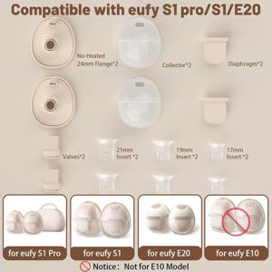 2 세트 전체 펌프 부품 및 eufy S1 E20/S1/S1 Pro 펌프용 6개 17/19/21mm 플랜지 인서트, 유축기 부품