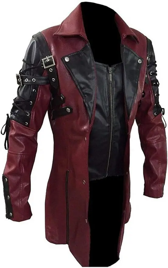 새로운 Steampunk 남자 고딕 트렌치 코트 가죽 자켓 펑크 스타일 바이커 Jacke 가을 겨울 Motocycle 자켓