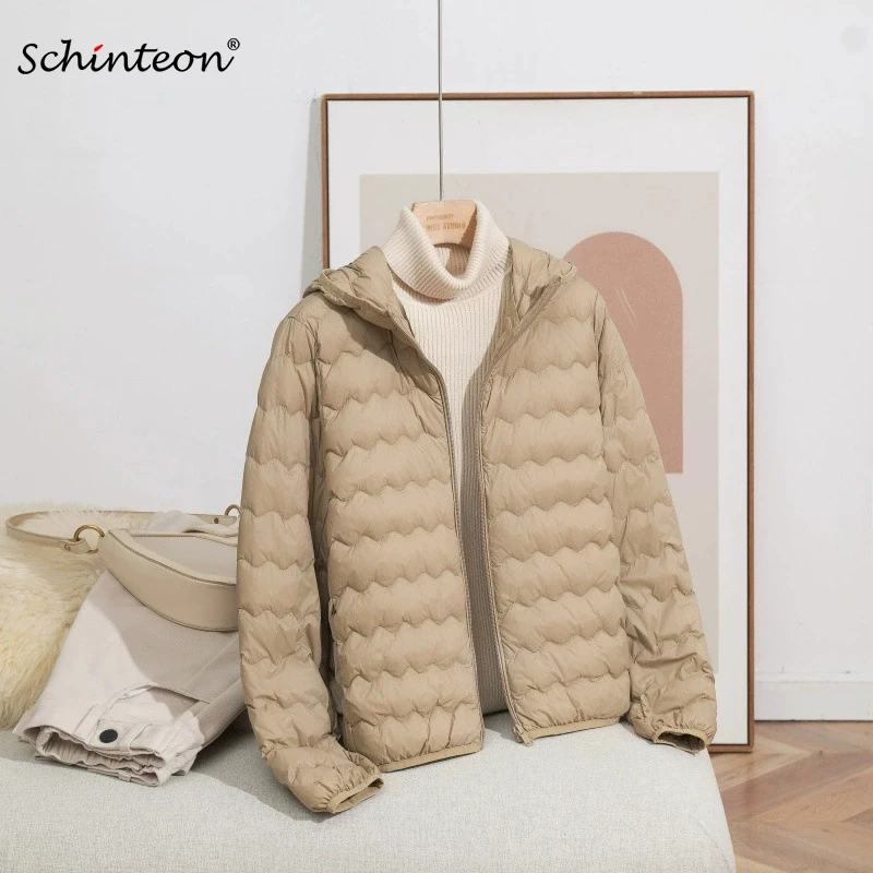 Schinteon 여성용 경량 90% 화이트 오리 다운 재킷 후드 캐주얼 가을 겨울 고품질 아웃웨어 코트 2025 New