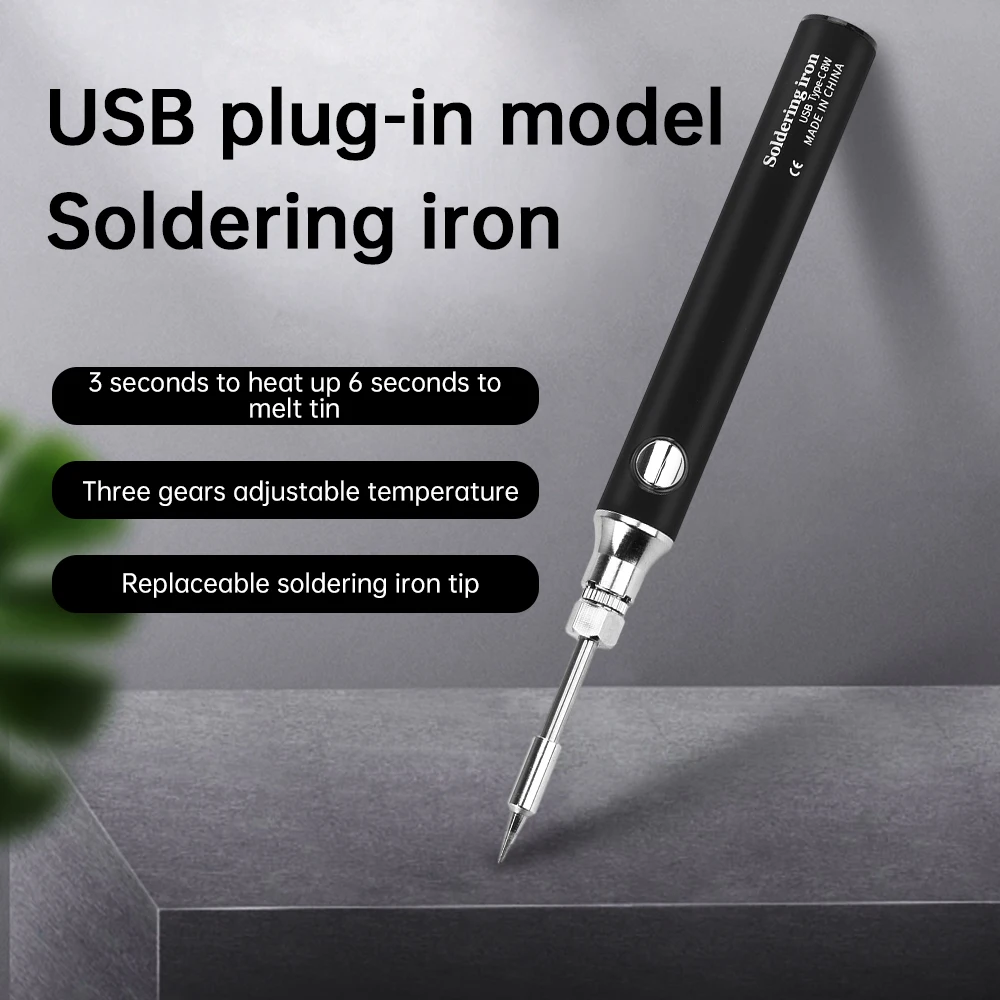 배터리 없이 사용하는 미니 USB 납땜 인두, C타입 플러그인, 3단계 온도 조절 납땜 인두, 전기 기술자용 공구