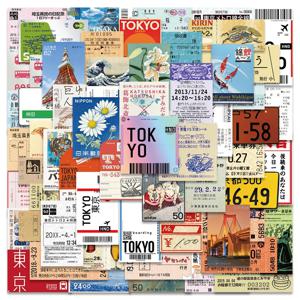 60pcs 도쿄 여행 기념품 티켓 낙서 스티커 DIY 만화 데칼 어린이 장난감 가방 스크랩북 전화 노트북 스티커