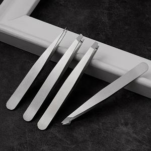 4피스 전문 핀셋 세트 눈썹 제모, 수염 뽑기, 스테인리스 스틸 각진 핀셋 도구 제모 도구