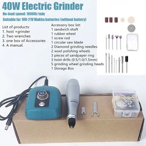 40W 미니 전기 그라인더 무부하 속도 최대 18000r/min 가정용 DIY 리튬 전기 그라인더 (18V-21V 마키타 배터리용, 배터리 미포함)