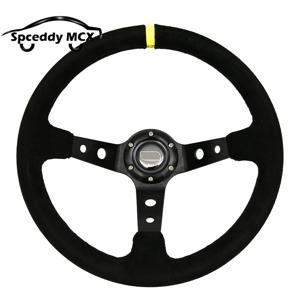 레이싱 스포츠 스웨이드 스티어링 휠 14인치 350mm 자동차 스티어링 휠 딥 디쉬 90mm 블랙 OM25S0