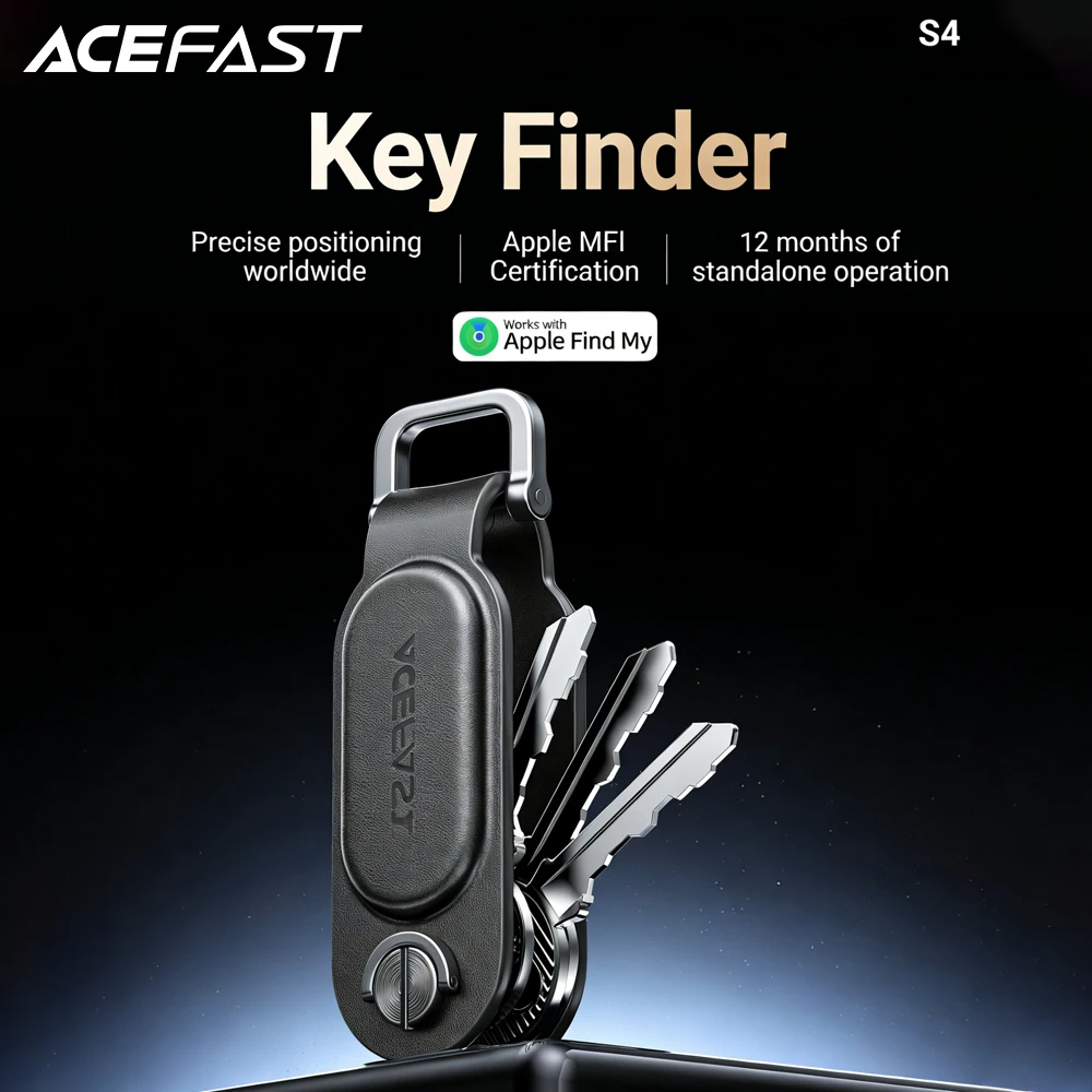 애플 파인드 마이와 호환되는 ACEFAST 분실 방지 추적기 키체인, PU 가죽 소재로 여행 가방, 열쇠, 가방 위치 추적 가능, 예방적 분실 방지 기능 탑재