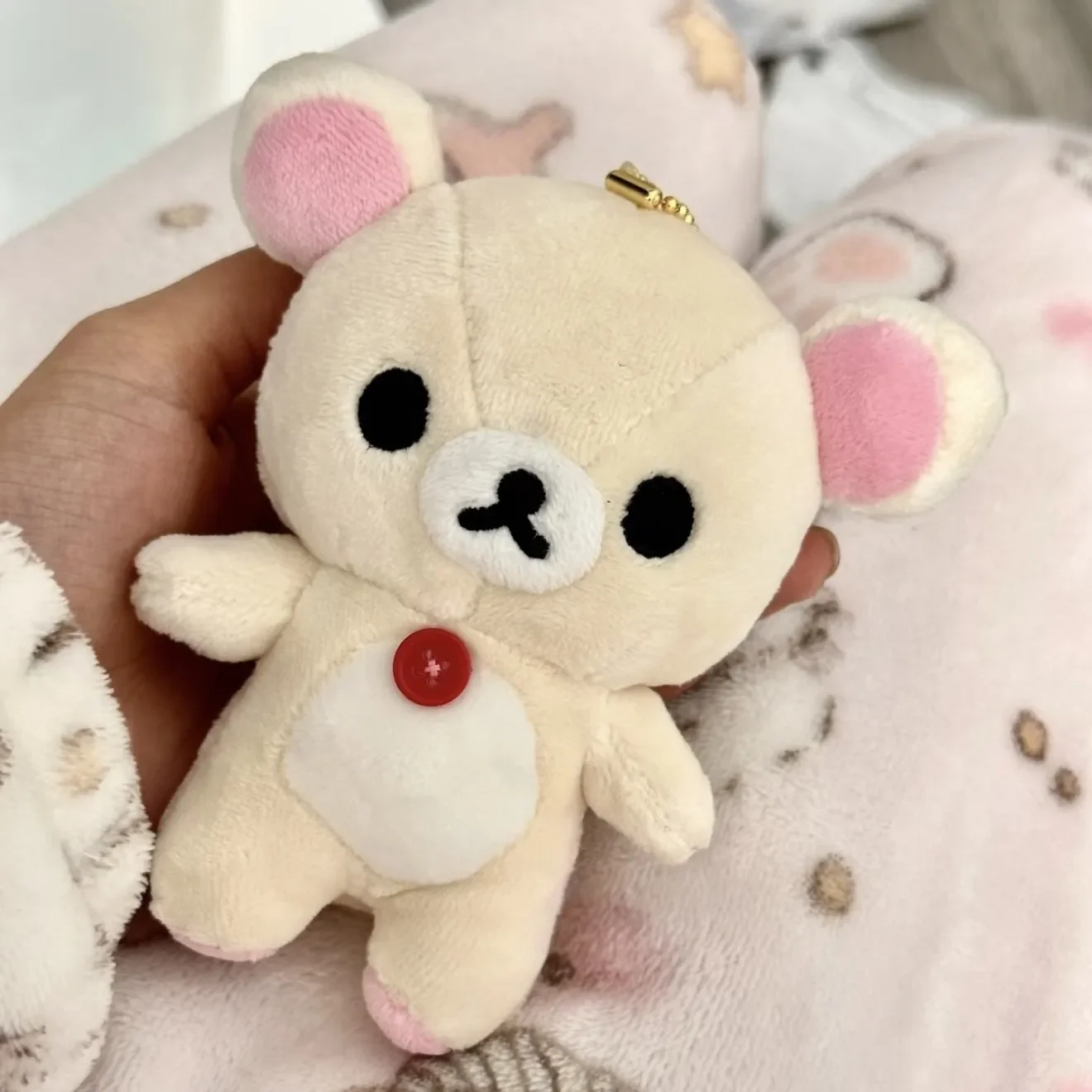 12cm 귀여운 리락쿠마 코리락쿠마 봉제 인형 키체인 귀여운 갈색 흰색 곰 인형 가방 장식 귀여운 생일 선물 소녀용