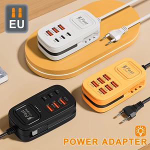 USB 고속 충전기 6 in 1 타입 C 멀티탭 데스크탑 충전 스테이션 고속 충전 케이블 3PD 3USB EU/UK/US 플러그 USB 어댑터 소켓
