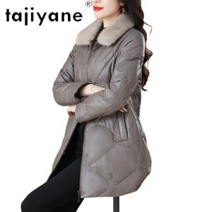 TAJIYANE 100% 양가죽 패딩 재킷 여성 밍크 퍼 칼라 화이트 덕 다운 코트 진짜 가죽 재킷 겨울 여성 의류 2025
