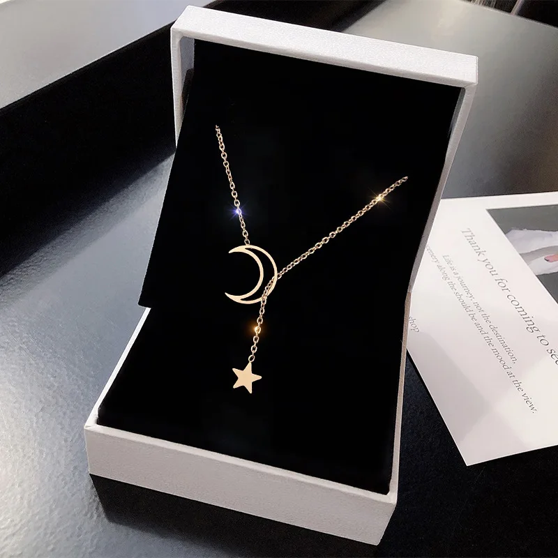 새로운 간단한 문 스타 펜던트 초커 목걸이 여성을위한 간단한 골드 컬러 합금 매력 체인 Collares 목걸이 파티 쥬얼리