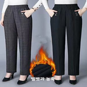 여성용 양털 안감 루즈핏 스트레이트 레그 밴딩 캐주얼 팬츠 두꺼운 가을 겨울 신상 코튼 양털 벨벳