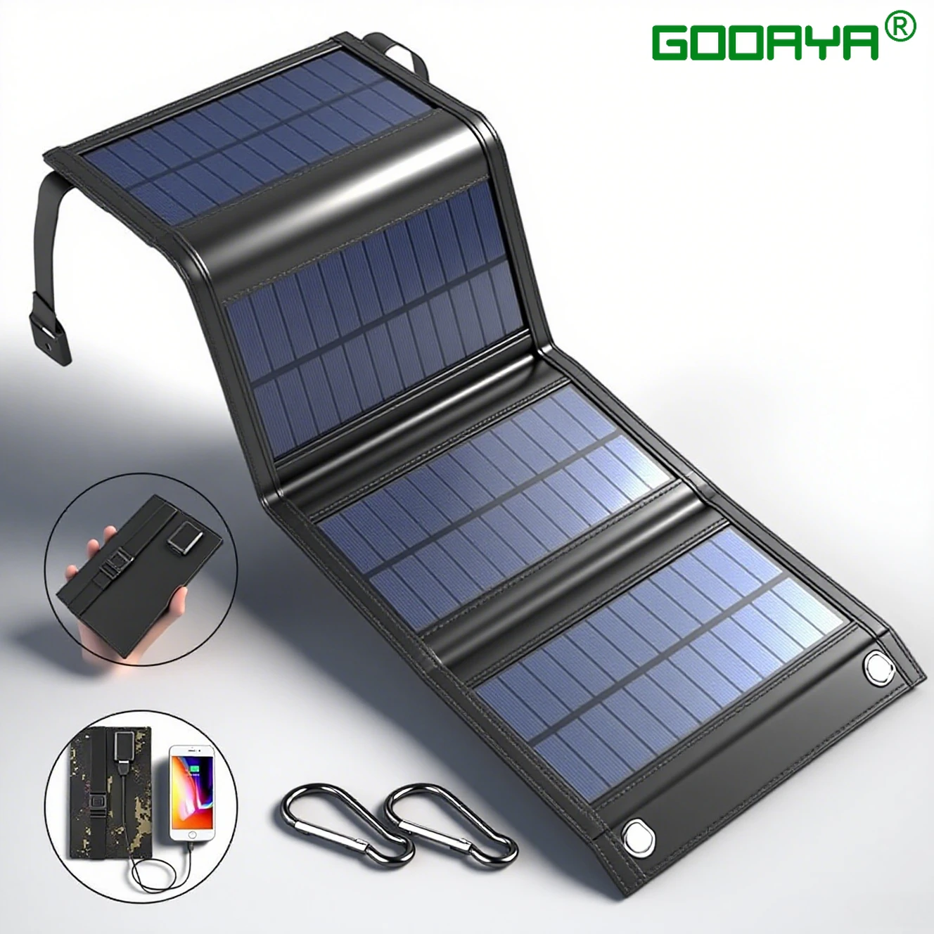 4단 접이식 100W 태양광 패널 20w/h 휴대용 태양광 패널 고속 충전기 USB 5V DC 풀타임 태양광 패널 모바일 전원 공급 장치