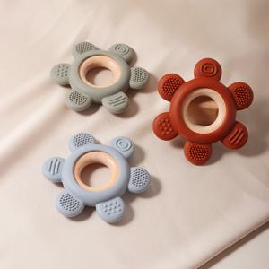 뜨거운 판매 아기 나무 Teether 꽃 실리콘 Teether 나무 반지와 식품 학년 안전 Teether 장난감 젖니가 남 선물