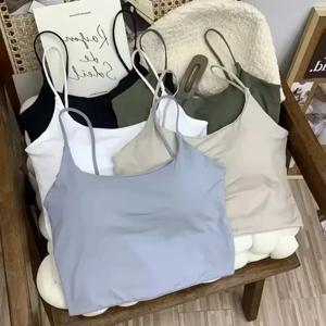 여름 브라탑 섹시 여성 아이스 실크 크롭탑 심리스 튜브탑 캐미솔 속옷 한국 패션 솔리드 패드 브라렛 베스트