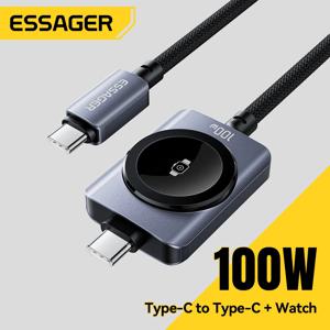 에사저 100W 고속 충전 2-in-1 마그네틱 케이블 (아이폰 17/16/15/14, 애플워치용) 타입C-타입C 워치 충전 케이블