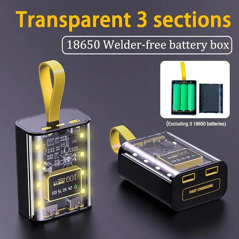 3*18650 전원 은행 케이스 배터리 보관 상자 야간 조명 듀얼 USB 충전 DIY 쉘 iPhone Xiaomi 18650 배터리 보관 상자