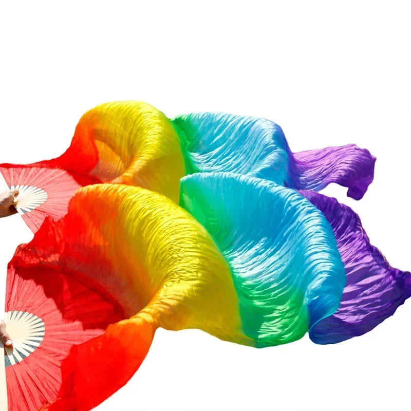 벨리 댄스 선풍기 벨리 댄스 베일 수제 염색 실크 댄스 선풍기, 리얼 실크, 모조 실크, 하이 퀄리티 실크 팬 베일, 1 쌍 100%