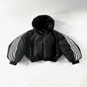 힙합 트렌드 하라주쿠 스트라이프 루즈 지퍼 코트 따뜻한 코튼 패딩 재킷 뉴 스트리트 패션 개성 남성 겨울 재킷