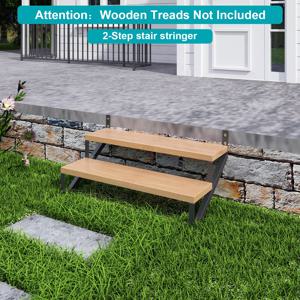 강철 계단 스트링거 2 단계-2개, 미리 뚫린 구멍 데크 높이 20인치용 강철 계단 라이저, 헤비 듀티 실외 계단, 최대 하중 Ca