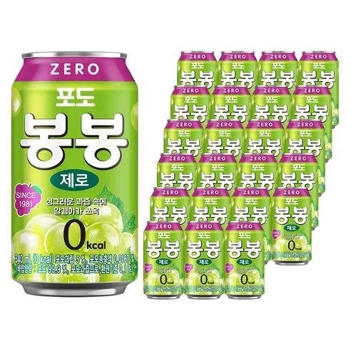 해태 포도봉봉 제로 과즙 음료 340ml x 24캔 (1박스)