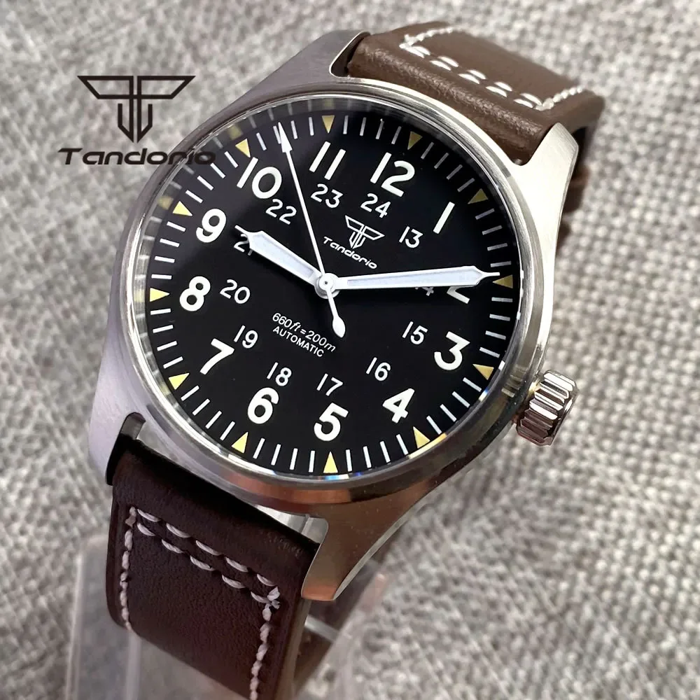 Tandorio 39mm 20BAR 다이브 파일럿 남성용 자동 스틸 시계 NH35 Miyota 8215 PT5000 기계식 AR 사파이어 손목 시계 Green Lume