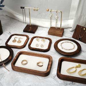 단단한 나무 보석 트레이 팔찌 반지 디스플레이 소품 보석 주최자 홀더 목걸이 케이스 디스플레이 스탠드 쥬얼리 플레이트