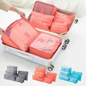 6Pcs 수하물 여행 가방 속옷 신발 보관 가방 옥스포드 방수 천으로 가방 파우치 큐브 레드 주최자 의류