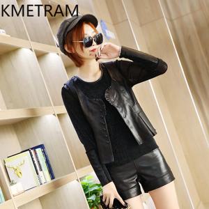 KMETRAM 여성용 양가죽 민소매 조끼, 프릴 가장자리 짧은 상의, 2024 Roupas Feminas, 가을, 겨울