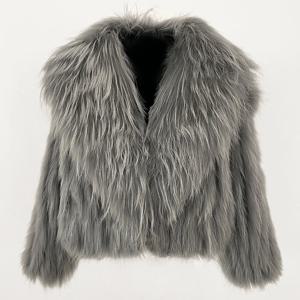 천연 모피 칼라 진짜 천연 너구리 모피 재킷, 푹신한 고급 모피 니트 코트, 여성용 짧은 겉옷, 겨울 외투, 신상