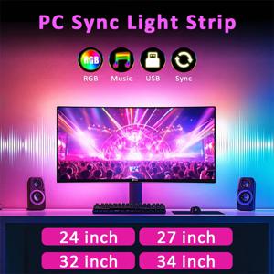 USB 컴퓨터 동기화 조명 스트립 PC 스트립 조명 24 27 32 34인치 모니터 RGB 스크린 LED 백라이트 게임방 분위기 장식