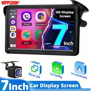 HIPPCRON 7 인치 자동차 멀티미디어 플레이어 CarPlay 용 HD 디스플레이 안드로이드 자동 자동차 라디오 휴대용 터치 스크린 무선 카메라 포함