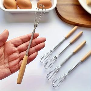 스테인레스 스틸 미니 계란 비터 나무 손잡이 거품기 계란 믹서 베이킹 베이킹 세트 홈 케이크 도구 주방 악세사리