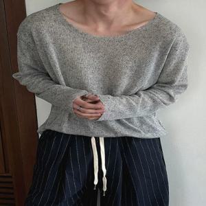 루즈핏 긴팔 니트 티셔츠 남성용 레이지 스타일 빅 칼라 기모 베이스 레이어 셔츠 통기성 좋은 편안한 청년 패션
